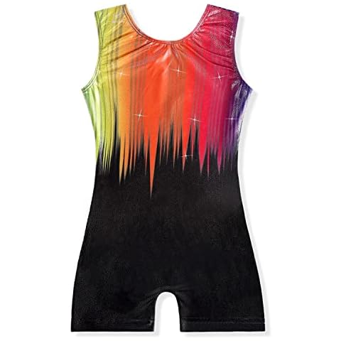 EQSJIU Gymnastics Leotards For Girls Tumbling Gold Red Black Stripes Sparkle Shinny Sleeveless Little Girl Leotard Dancewear 8-9 Years Cover