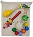 GERILEO Cesto de los Tesoros Montessori Musical con Bolsa de Tela - Los Sonidos - Instrumentos y Juguetes Musicales de Madera - Sonajeros Maracas castañuelas cascabeles Anillas - heurístico