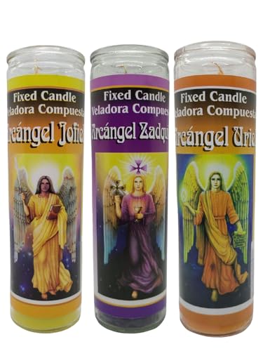 Spiritual Fixed Prayer Candles, Archangel Collection, Set of 3, Glass Jar Candles with Herbs