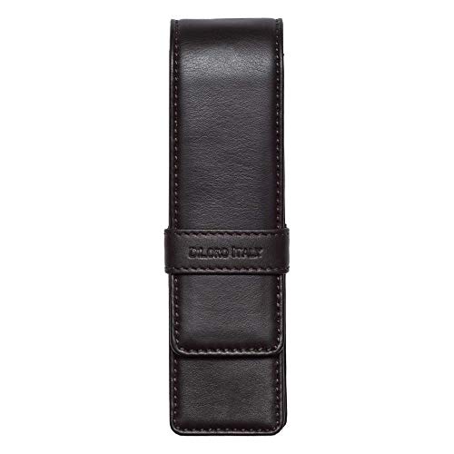 Image of DiLoro Leather Double Pen Case Pencil Pouch Holder for Two Fountain Ballpoint Rollerball Pens and Pencils (Espresso Dark Brown)
