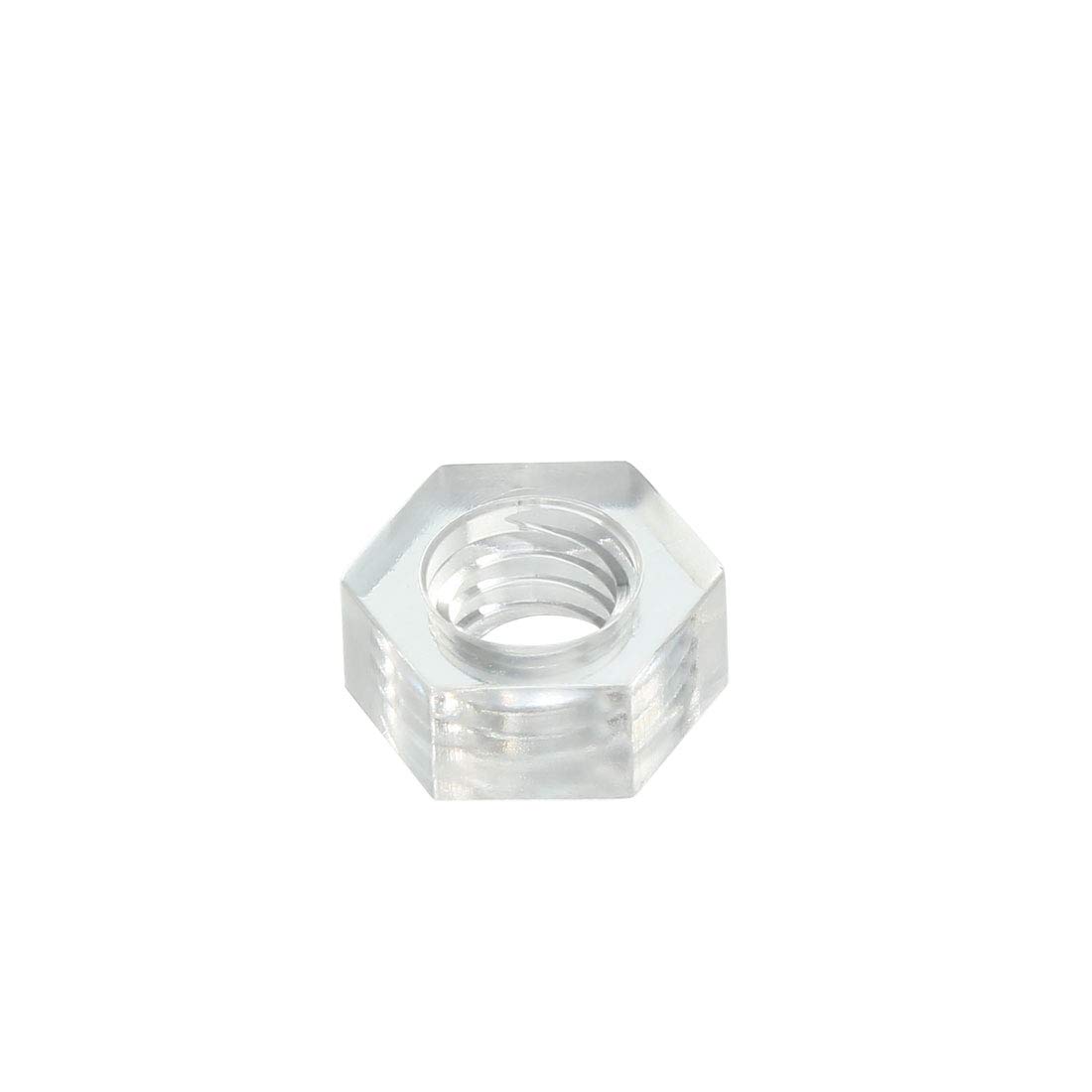 uxcell Nylon Hex Nut, M4x0.7mm Metric Coarse Thread Hexagon Nuts, 100 Pcs (Clear)