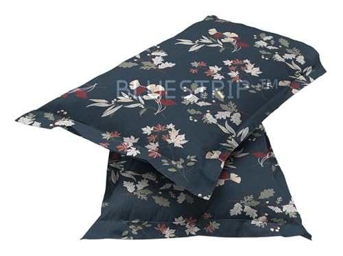 Image of Blue Strip 300 TC Cotton Feel Glace Cotton Elastic Fitted Printed Queen Size Double Bed Bedsheet with 2 Pillow Covers Fits Upto 8 inches,Size- 60x78x8 Inches