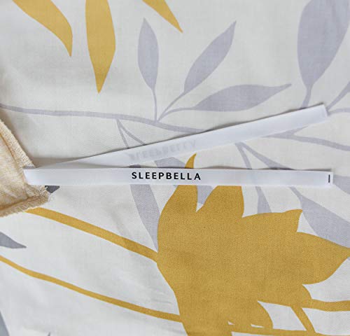 SLEEPBELLA Duvet Cover King Size, 600 Thread Count Cotton Grey Branches and Yellow Flower Reversible Comforter Cover(King, White Leaf)