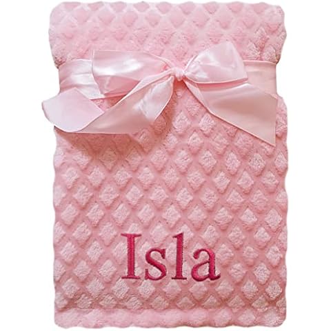 Kids Essentials Personalised Baby Girl Boy Blanket Thick Sherpa Blanket Embroidered Name (Pink Diamond) Cover