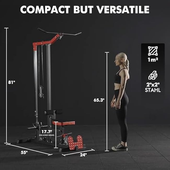 Mikolo LAT Pulldown Machine, LAT Row Cable Machine with Leg Hold Down Attachment, LAT Tower with Cable Row Attachment, Cable Machine Home Gym