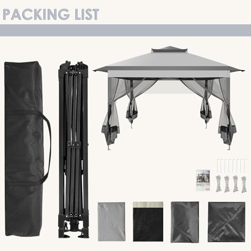 Image of COBIZI 11x11 Pop Up Gazebo One-Push Canopy Tent, Carpas Para Patio, Outdoor Canopy Shelter with Double Roof Ventiation 121 Square Feet of Shade for Lawn, Garden, Backyard and Deck, Gray (Upgraded 2.0)