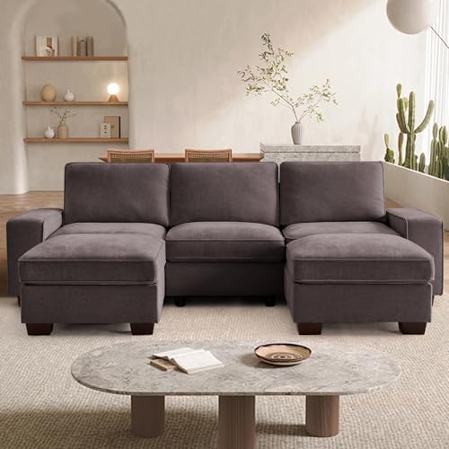 Image of TEKAMON 100 inch Modular Sectional Sofa with Seats Storage, U Shaped Couch with Movable Ottomans, Chenille Fabric Couch for Living Room, USB Port,Removable Cover(DKGrey, 3 Seater & 2 Ottomans-U Shape)