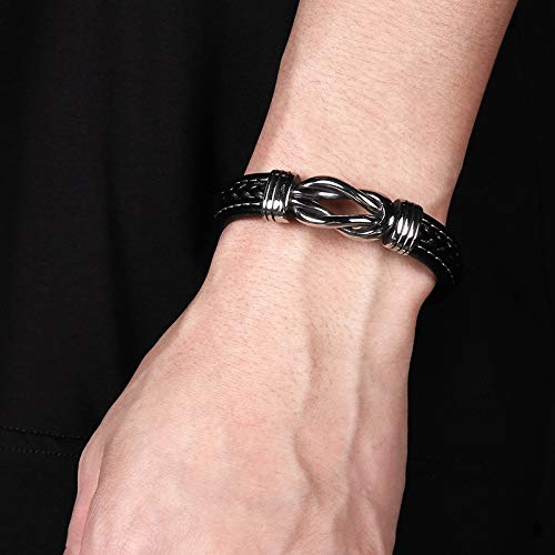 Image of To My Son /Grandson Bracelet From Mom Grandmother, Forever Linked Together Black Braided Leather Infinity Knot Inspirational Bracelets Engraved Love You Forever Birthday Gift Jewelry