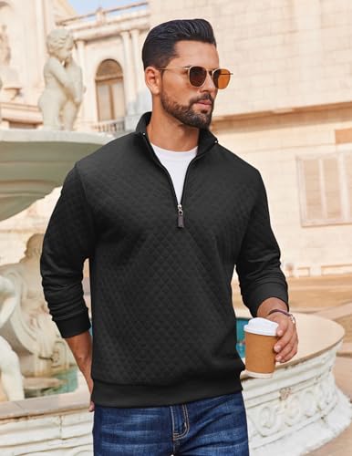 COOFANDY Men Quarter Zip Pullover Long Sleeve Quilted Sweatshirt Waffle Casual Collared Sweatshirts Mock Neck Winter Polo2