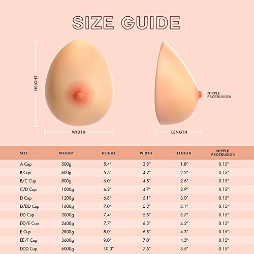 Feminique Silicone Breast Forms | Prosthetic Breast for Transgender, Mastectomy, Crossdressers, and Cosplay | Fake Breasts - Pair (E Cup (2800g) Pair, Nude) - Thumbnail 2