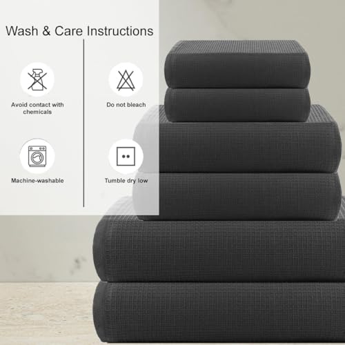 Casa Copenhagen Waffle 4-teiliges Geschenkset XL Designer Handtüchern aus 100% ägyptischer Baumwolle- Tannegrau, 70x140 cm… – Ansicht 4