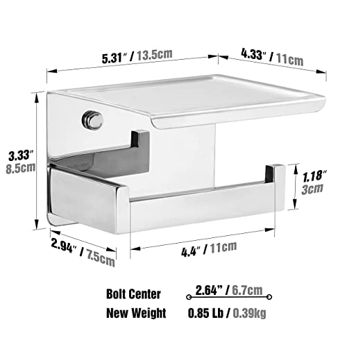 Hitslam Chrome Toilet Paper Holder, Stick On Toilet Paper Holder With Shelf, Self Adhesive Modern Toilet Paper Holder Or Wall-Mount Tissue Roll Holder With Storage Shelf With Screws For Bathroom #TOP1