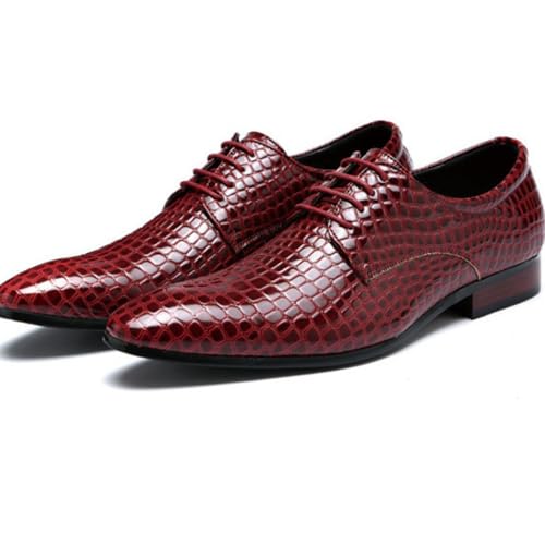 Mens Retro Stone Grain Leather Lace-Up Dress Oxfords Shoes Pointed Toe Chunky Heels Non-Slip Casual Shoes for Lightweight Luxury Comfort Bussiness