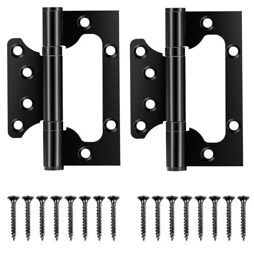 Acooruiteng Wooden Door Hinges - 4 Inch, 105mm × 49mm, Black, Flush, Stainless Steel, 2 Pcs with 16 Screws for Window, Cabinet, Closet, Boxes