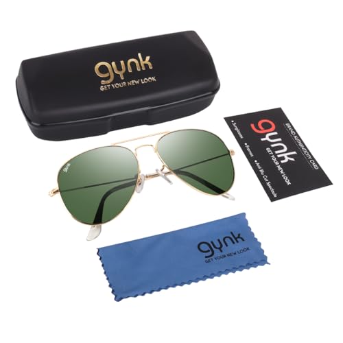 Image of GYNK Men's Aviator Sunglasses | Toughened Glass Lens | UV400 Protection | Lightweight Metal Frame Pilot Sunglasses for Driving, Travel, Outdoor Activities & Daily Wear