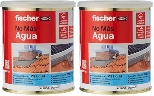 fischer - Pintura impermeabilizante (cubo 1kg) polímero MS Blanco, resistente al agua y exteriores (Paquete de 2)