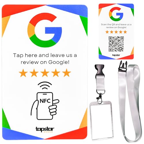 Tarjeta NFC QR Reseñas Google - Tecnología Avanzada Aumentar Opiniones Google - Compatible con Android & iPhone - Configuración Rápida con Web App - Impermeable y Sin Suscripciones (Inglés)