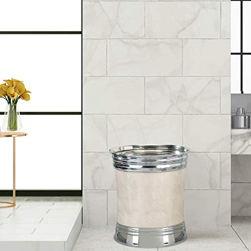 Nu Steel Fantasy Collection Wastebasket Small Round Vintage Trash Can For Bathroom, Bedroom, Dorm, College, Office, 8" X 10" X 8.8", Chrome Finish With Mother Of Pearl Enamel. #TOP3