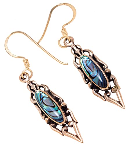 WINDALF Vintage Ohrhänger LIZA 4.4 cm Meeres-Opal Pauamuschel Hochwertige Bronze