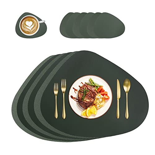 Tischsets und Untersetzer aus Leder, Grifffeste Hitzebeständig Platzdeckchen,platzsets abwaschbar,tischdeko,tischset rund,platzset abwischbar,Platz-Matten für Küche Speisetisch,6er-Set (grün)