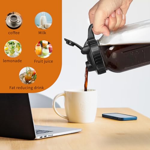 Cafultgo Cold Brew Kaffeemaschine Jar 64oz Cold Brew Kaffeemaschine mit Filter - Dicke Glaspitcher, Geschirrspüler sicher für Eiskaffee, Tee & Säurearmes Brauen (schwarz)