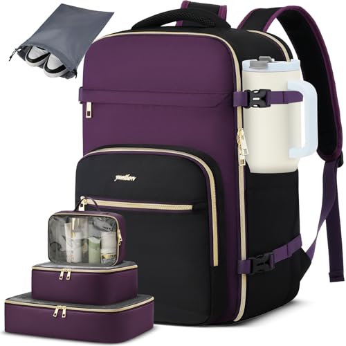 Image of YAMTION 40L Large Travel Backpack for Women,Carry On Bookbag Luggage with 4 Packing Cubes, Airline Approved Weekender Backpacks for Personal Items fits 17 Inch Laptop