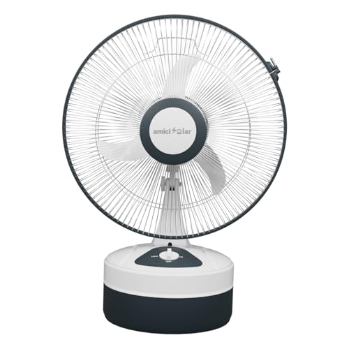 Image of amiciSolar 12-Inch Rechargeable Table Fan - Portable 3-Speed AC /DC Fan with 14-Hour Battery Backup, Silent Operation, and Table Mount​