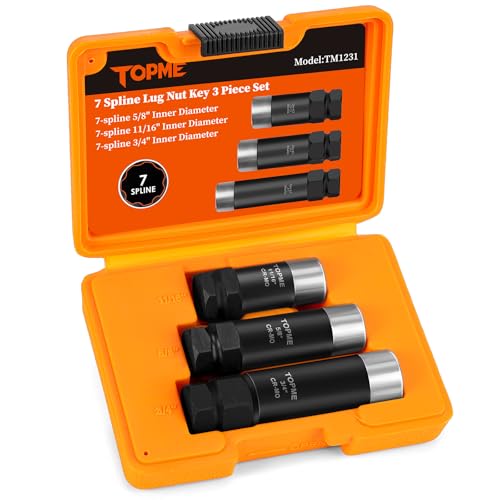 7 Spline Lug Nut Key Set 3 Piece 7 Point Spline Lug Nut Socket 5/8 11/16 3/4 for M14x1.5 M14x1.75 M14x2 lug nuts for Easy Installation and Removal of Lug Nuts on Aftermarket Wheels