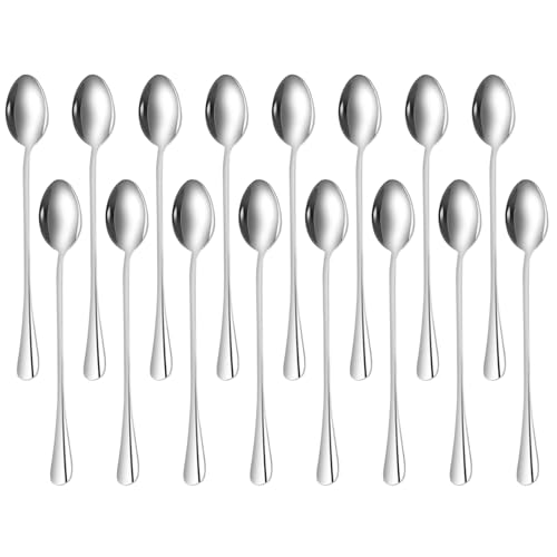 Set of 16 latte macchiato spoons, ice cream spoons, long yoghurt spoons, long coffee spoons, 19.6 cm cappuccino spoon, dessert spoon, long coffee spoon, stainless steel, dishwasher safe