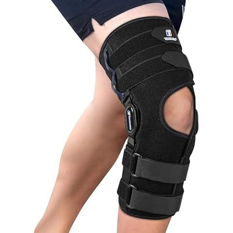 16inch Tall Hinged Knee Brace with Side stabilizers, with 4 Compression Straps,2 Removable Metal Hinges,Knee Support for ACL, MCL, Meniscus Tear, Arthritis, Tendon Pain,Knee Brace Women and Men Cover