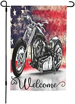 Garden Flags Watercolor Motorcycle with American Flag Design Premium Yard Flag Holiday Party Flag Outdoor Farmhouse Decor Home Porch Flags 12 x 18 Inch