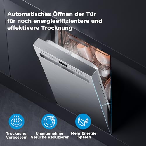 Midea MDWEU1036WSS Geschirrspüler 45cm Unterbau, 10 MGD, 44 dB, Spülmaschine 45 cm Teilintegrierbar, Home Connect, AutoOpen dry, Startverzögerung, 7 Programme, Hygienepflege+, Maschinenpflege+