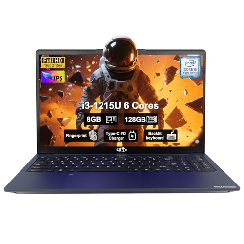 Image of NIMO 15.6 inch FHD IPS Portable Laptop, Intel Core i3-1215U (Up to 4.4GHz, Beat R5 7520U), 8GB RAM 128GB SSD Work Computer, Backlit KB, Fingerprint, WiFi 6, 65W Type-C Fast Charge, 180 View, for Campus