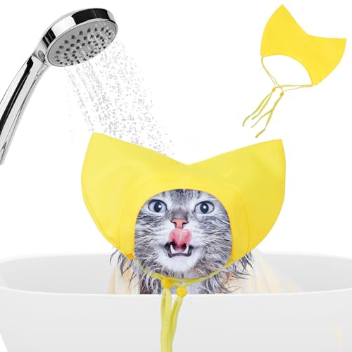 Nanaki 調節可能な猫シャワーキャップ-防水スフィンクスシャワーキャップ、猫と小型犬子猫子犬用、再利用可能なペット耳保護耳カバーバスグルーミング耳ドロップガード用