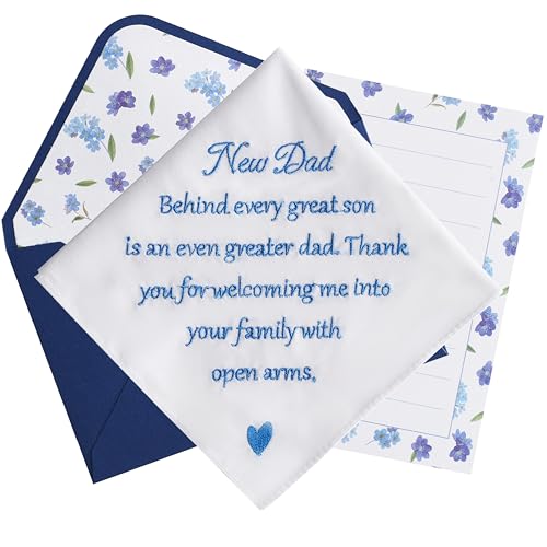AKITSUMA Father of the Groom Gifts Wedding Handkerchief AKI-106E1-NewDad (Blue Envelope NewDad)