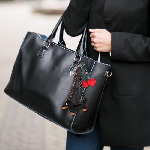 Giantree Dackel Schlüsselanhänger, Süße Leder Dackel Herz Kirsche Taschenanhänger Dackel Keychain Dackel anhänger Glücksbringer Dackel Geschenke (Schwarz)