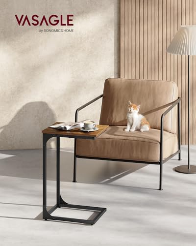 VASAGLE C-Shaped End Table, Small Side Table for Couch, Sofa Table with Metal Frame for Living Room, Bedroom, Bedside, Rustic Brown and Black - Image 3
