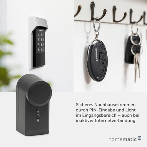 Homematic IP Access Point 2 + Türschlossantrieb anthrazit + Keypad, Smart Home, elektronisches Türschloss, Smart Lock nachrüstbar ohne Umbau, steuerbar per Codeschloss, App, Alexa & Google Home