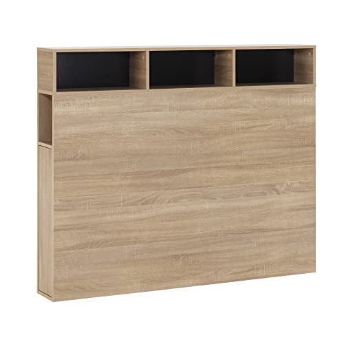 HOMN LIVING Cabecero de Cama Zeus 165 cm con almacenaje Roble, 2 Puertas 9 Huecos