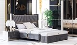 Made in Europa Luxus Bett 180x200cm mit Holz Kopfteil und 2 Nachttischen Italienische Möbel Neu