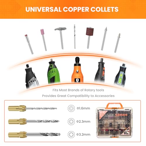 HARDELL 508PCS Rotary Tool Accessories Kit, 1/8"(3.2mm) Multi-Purpose Rotary Tool Bits, Universal Attachments for Cutting, Sanding, Drilling, Carving, Engraving, Grinding, Polishing, Orange - Image 3