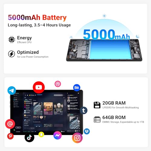 Laptok Android 15 Tablet 10 Pollici - 20GB Ram 64GB Rom Fino A 1TB Tf, 800×1280 Ips, Doppia Fotocamera 2MP+5MP, Wifi6+Bt5.4, Batteria Da 5000 Mah, Tipo C, Oms, Nero - 7