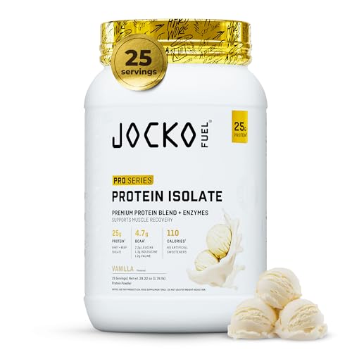 Jocko Fuel Whey Protein Isolate Pro Series Vanilla 25g Low Lactose Whey + Beef Collagen with Digestive Enzymes + Probiotics 4.7g BCAAs Low Carb 25 Servings