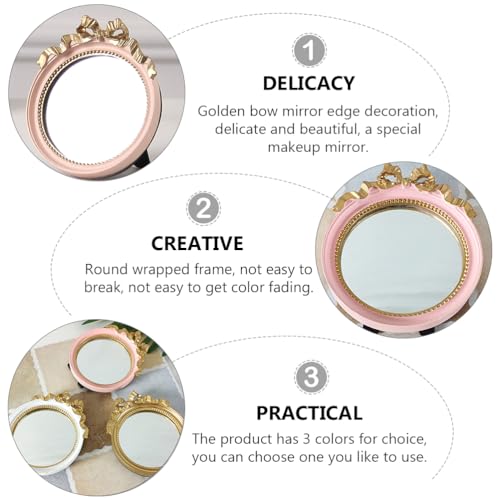 Espejo de maquillaje redondo pequeño portátil bowknot miniatura 7