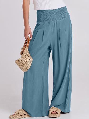 Image of ANRABESS Women Linen Palazzo Pants Summer Boho Wide Leg High Waist Casual Lounge Pant 2026 Beach Travel Vacation Outfits