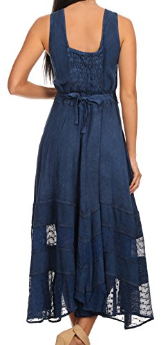 Image of Sakkas Zendaya Stonewashed Rayon Embroidered Floral Vine Sleeveless V-Neck Dress