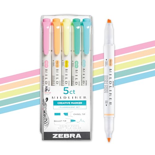 Zebra Pen MILDLINER No Bleed Highlighter, Assorted, Dual Tip, 5-Pack