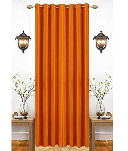 Image of Polyester Eyelet Window Curtain, Solid Plain Light Filtering Curtain for Bedroom, Living Room & Home Office, 5 Feet (60 x 48 Inch), Orange, Pack of 1