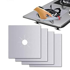 Rubik 4 pcs Gas Stove Burner Covers, Non-Stick Gas Range Protectors Reusable Aluminum Foil Cover Liner Mat Pad…