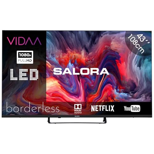 SALORA FOD43FV– Fernseher 43 Zoll – Smart TV mit Full HD Display, Android TV, Vidaa OS, Triple Tuner DVB-T2/S2, WLAN, Ethernet, 3X HDMI, randloses Design für modernes Wohnen
